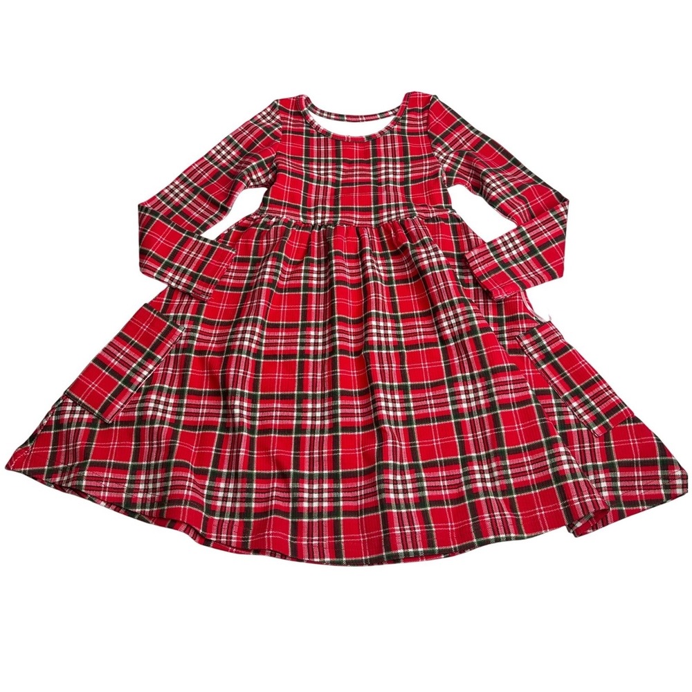 SweetHoney Girls Red Plaid Long Sleeve Pocket Dress Holiday Christmas 4T NWT